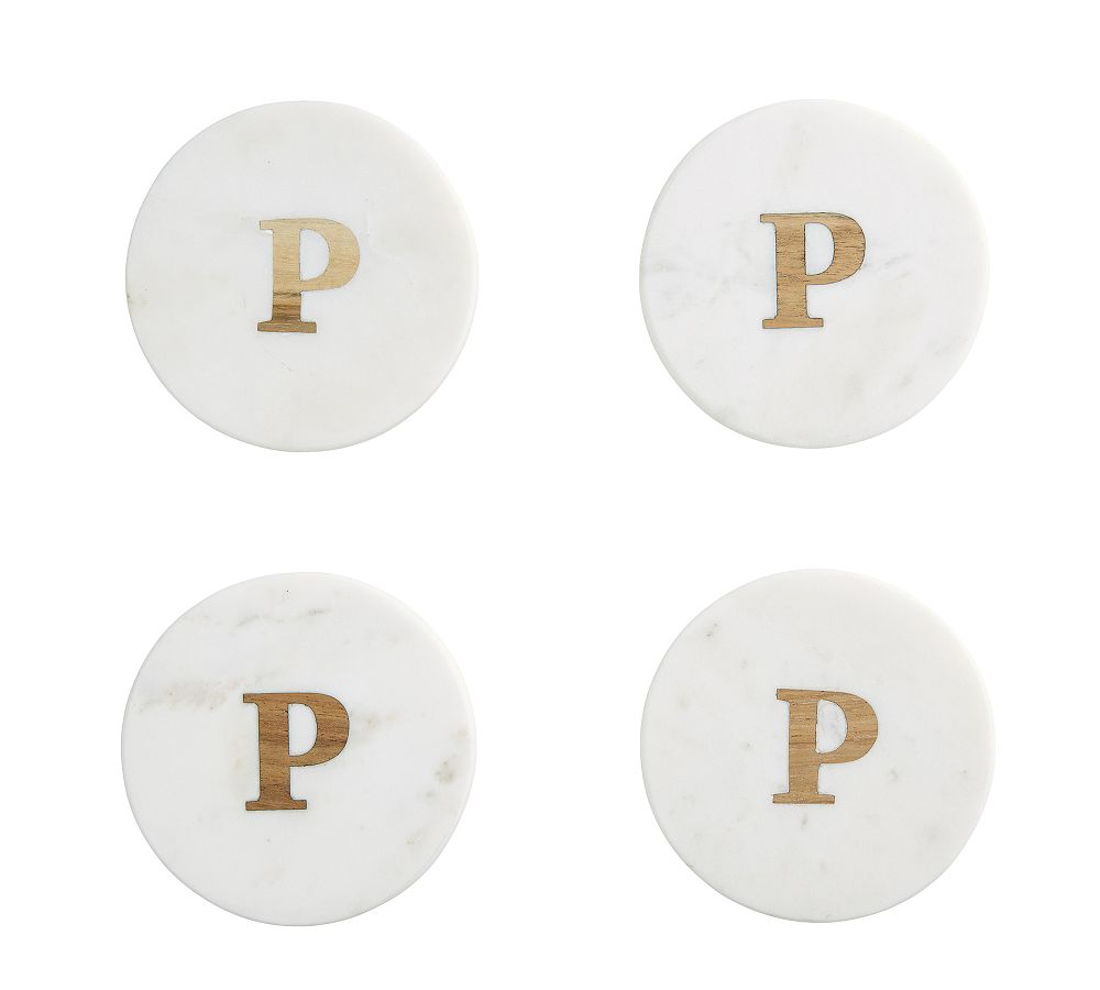 Alphabet Marble/Wood Coasters - Set of 4