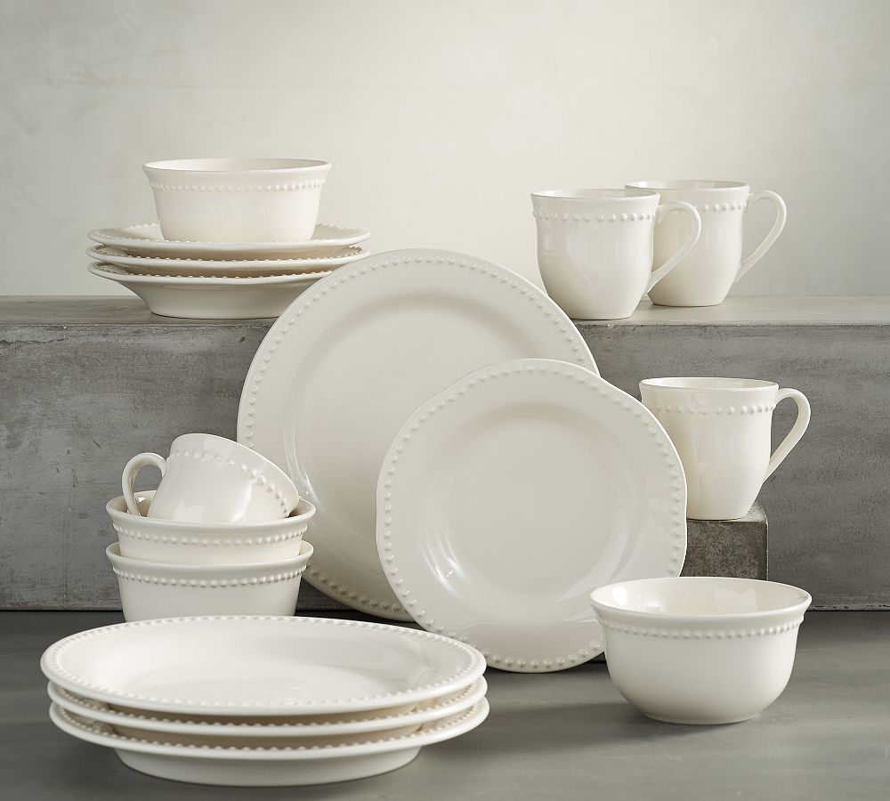 Emma Beaded Stoneware Dinnerware Sets - 16 piece, White