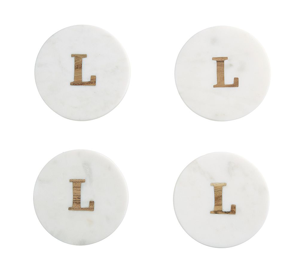 L | Alphabet Marble/Wood Coasters - Set of 4