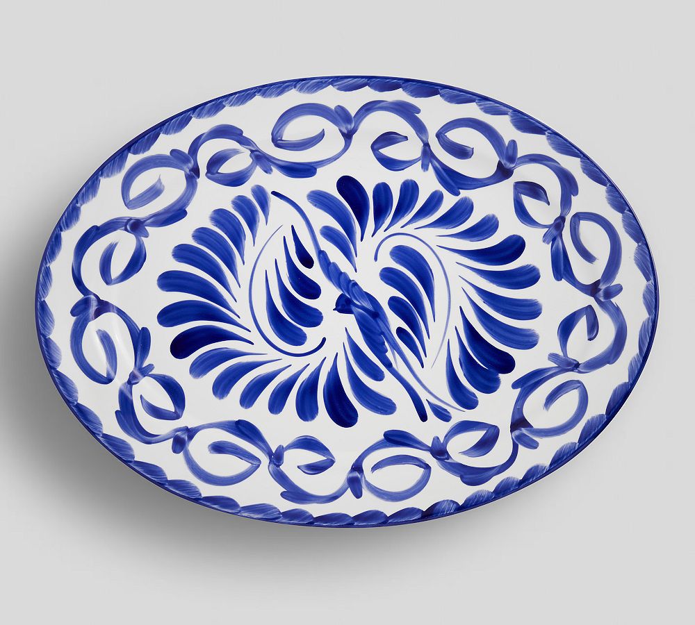 Puebla Stoneware Oval Serving Platters - Blue