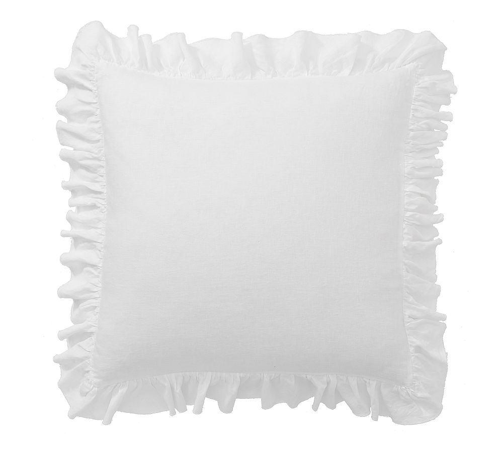 set of 2 White Belgian Flax Linen Fringe Ruffle Sham