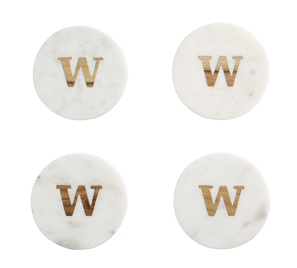 Alphabet Marble/Wood Coasters - Set of 4