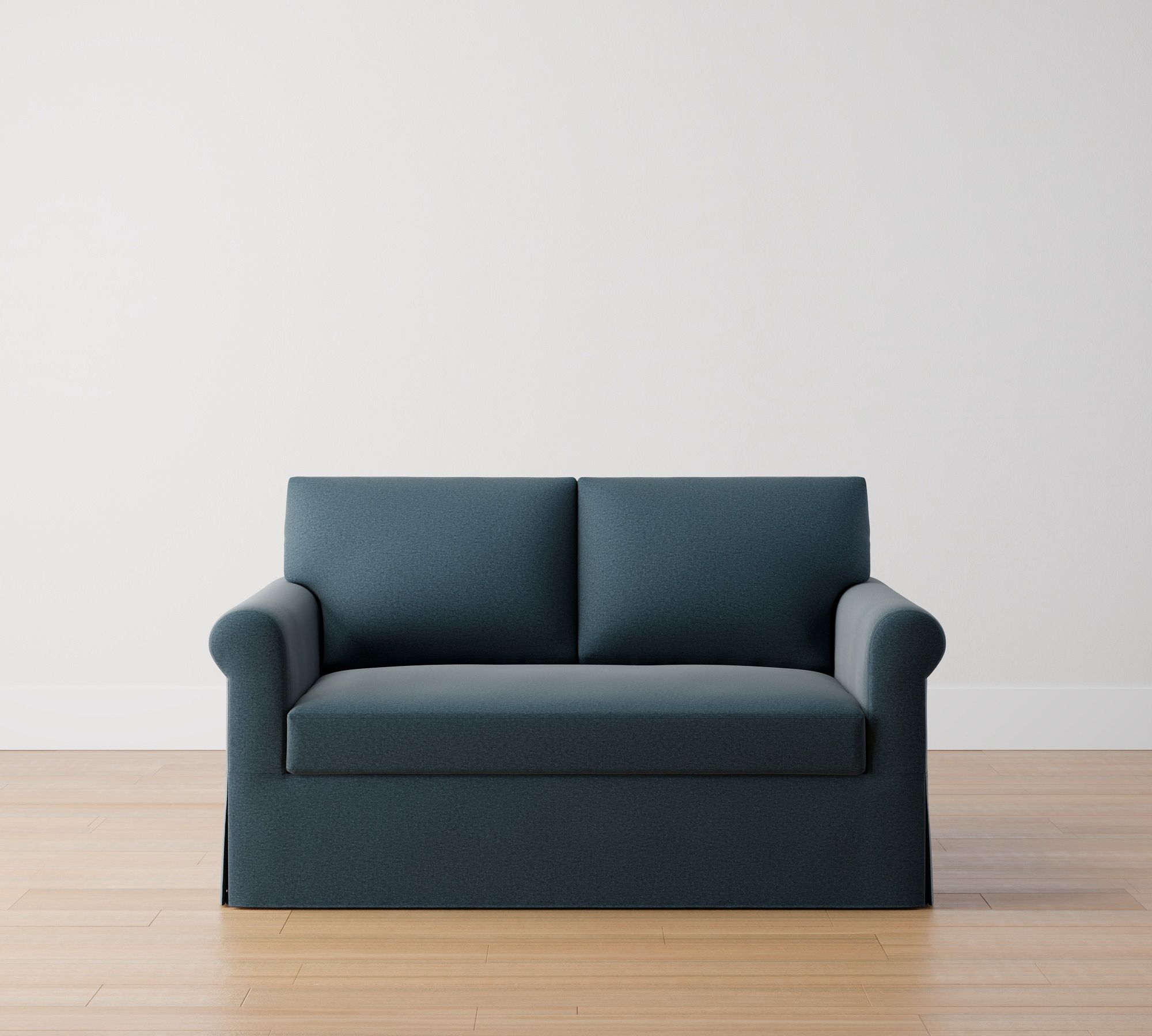 York Roll Arm Slipcovered Loveseat 62.5&quot; with Bench Cushion, Down Blend Wrapped Cushions, Rustic Chenille Slate