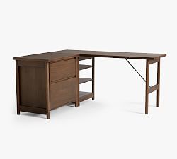 Bloomquist Wood L-Shape Desk with Lateral File Cabinet, Warm Dusk