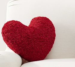Cozy Teddy Faux Fur Heart Shaped Pillow, 15 x 16", Cardinal