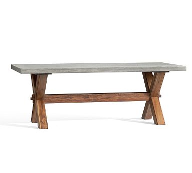 Abbott FSC® Acacia/Concrete X-Base Outdoor 84" Dining Table, Brown/Grey Concrete