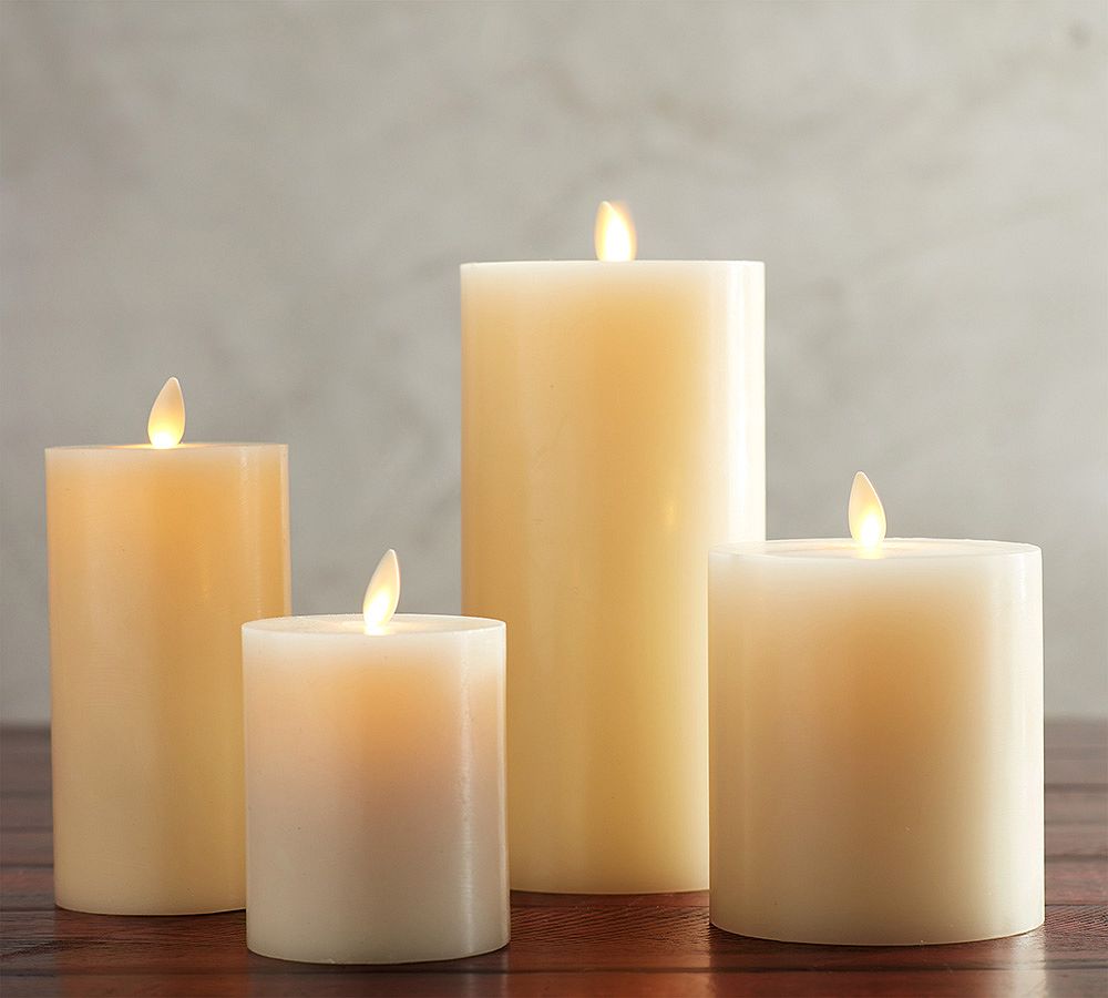 Premium Flickering Flameless Wax Pillar Candle Set (Natural)