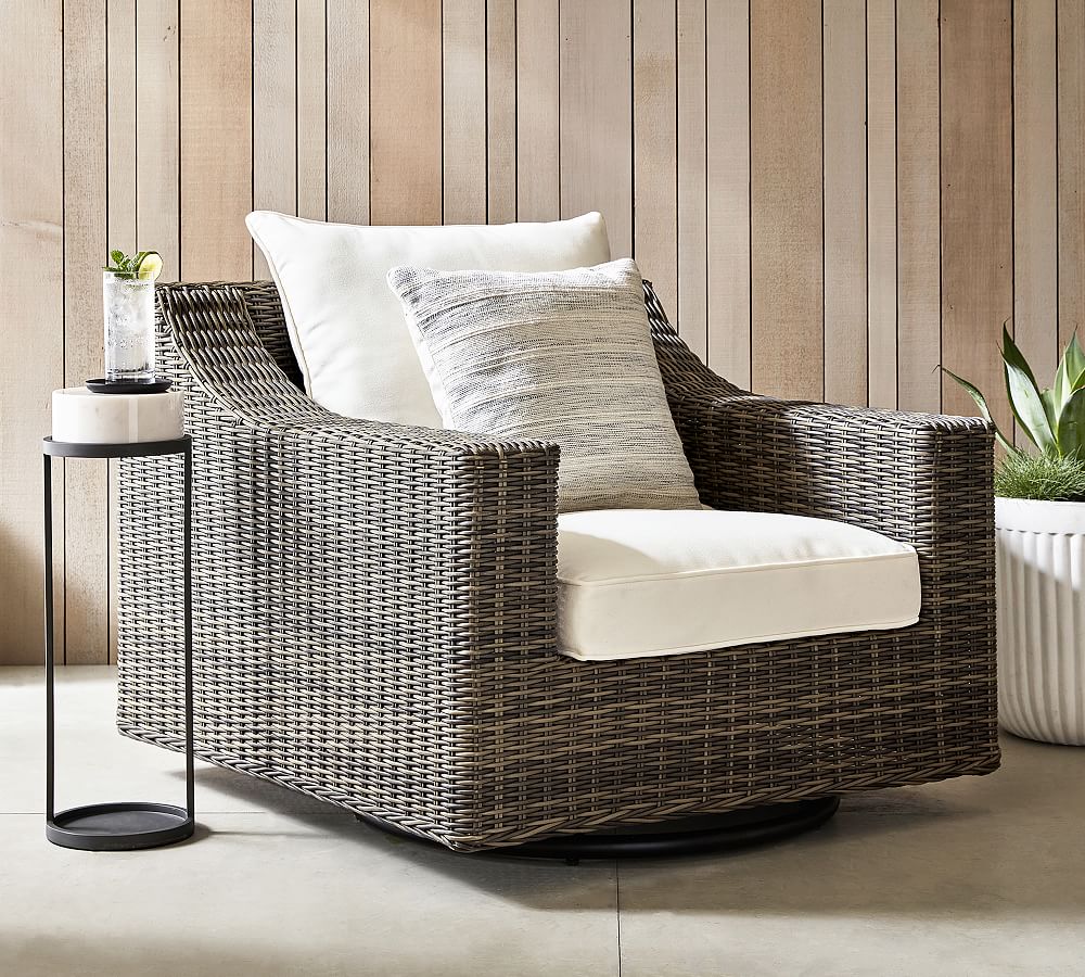 Torrey Wicker Slope Arm Swivel Outdoor Lounge Chair