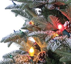 Lit LED Flocked Smoky Mountain Pine Faux Christmas Trees