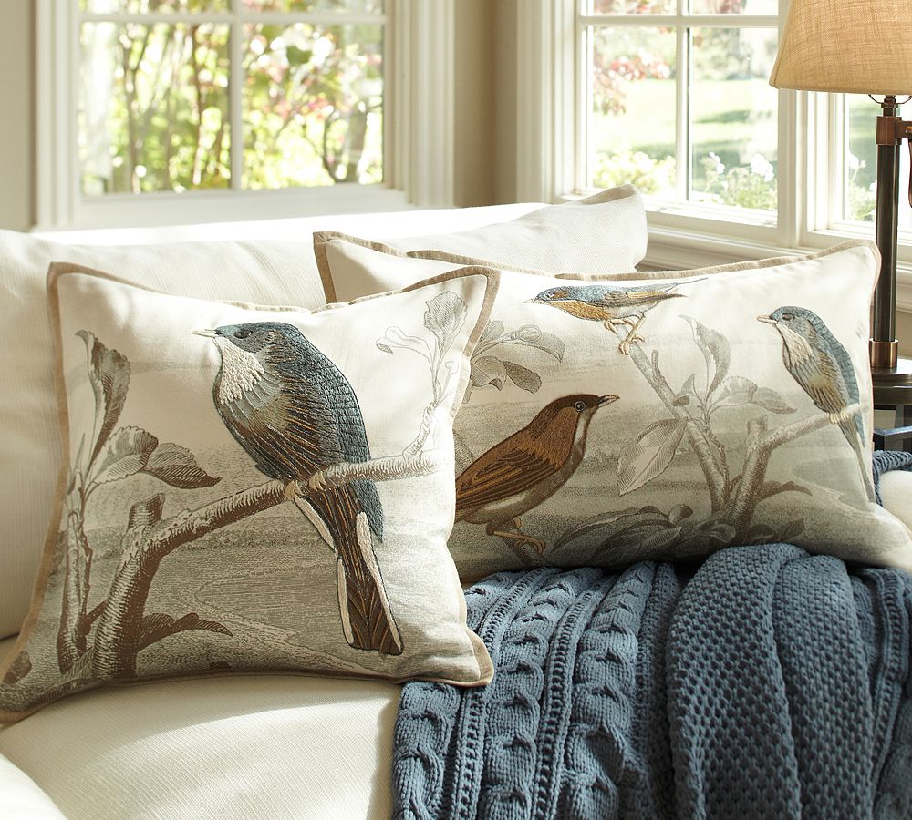 Sky Bird Embroidered Pillow Cover