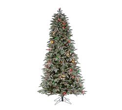 Lit LED Flocked Smoky Mountain Pine Faux Christmas Trees