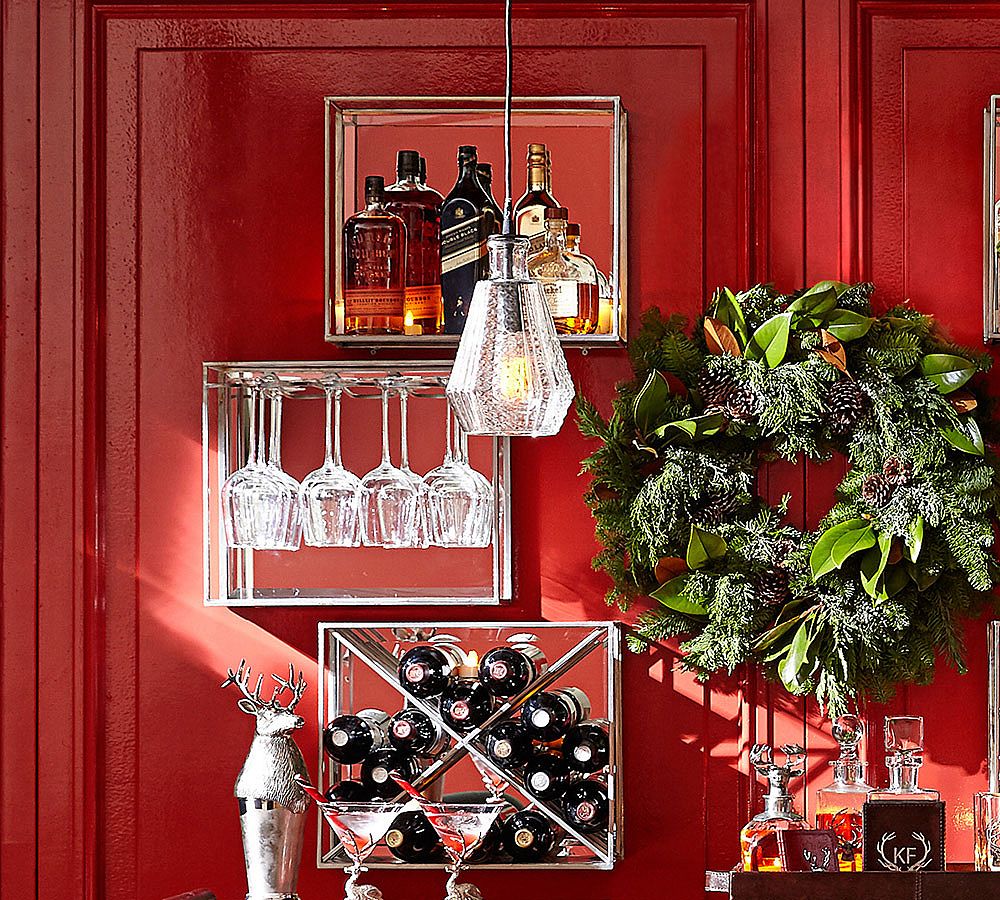 Mirrored Entertaining Shelves, Pewter