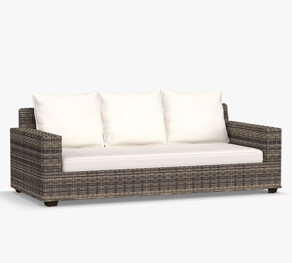 Open Box: Torrey All-Weather Wicker Square Arm 86&quot; Sofa with Cushion, Charcoal Gray