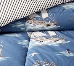 Sailboat Reversible Percale Comforter &amp; Shams