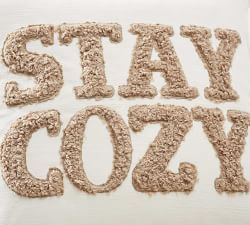 Stay Cozy Teddy Faux Fur Applique Pillow Cover