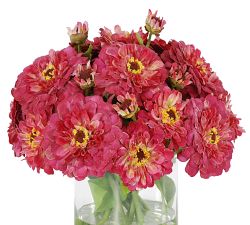 Faux Zinnia in Glass Vase