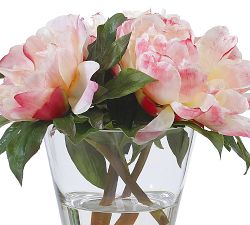 Faux Peonies in Round Glass Vase