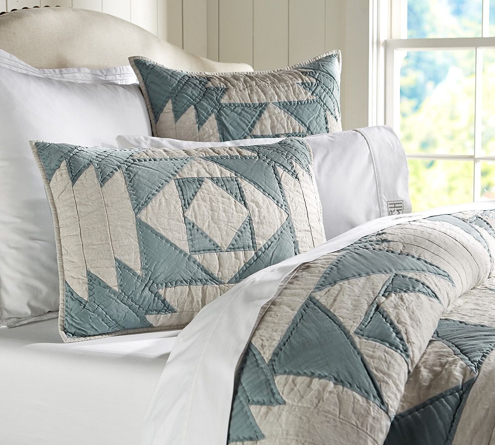 Linen & Silk Patchwork Quilt &amp; Shams