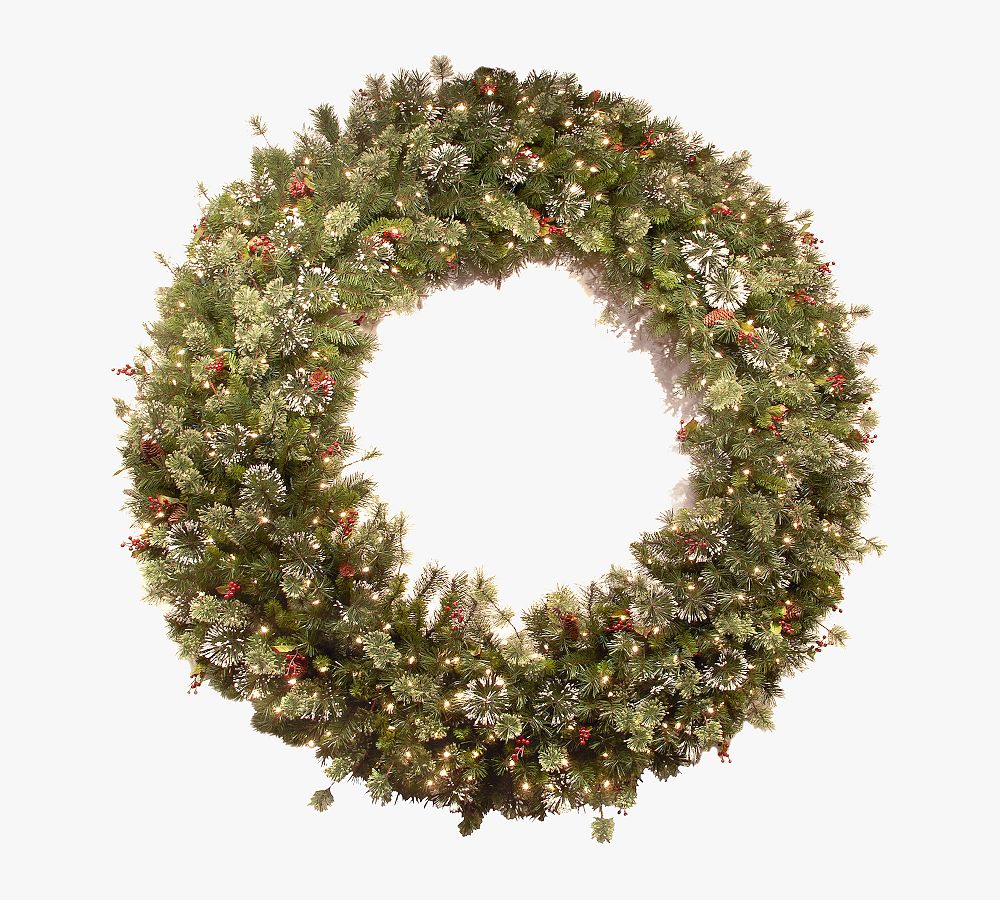 Lit Faux Wintry Pine Wreath &amp; Garland With Clear Lights