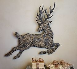Leaping Metal Reindeer Wall Art