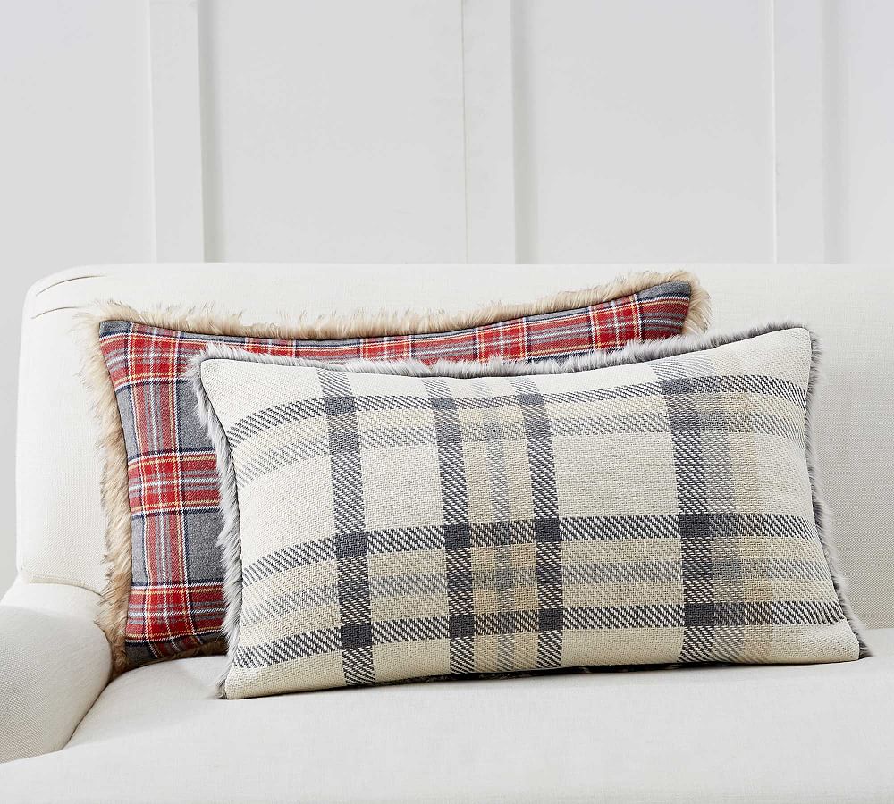 Nottingham Plaid Faux Fur Back Lumbar Pillow Cover