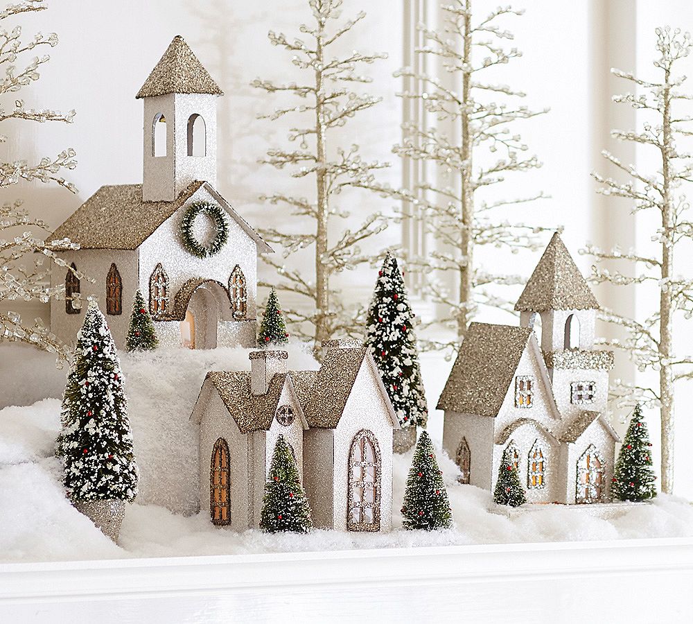 Lit German Glitter Village Houses, Benefiting Give A Little Hope Campaign
