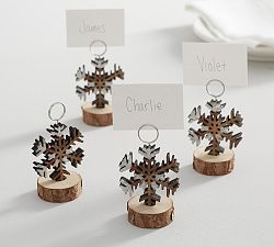 Bark Edge Snowflake Place Card Holder, Set of 4