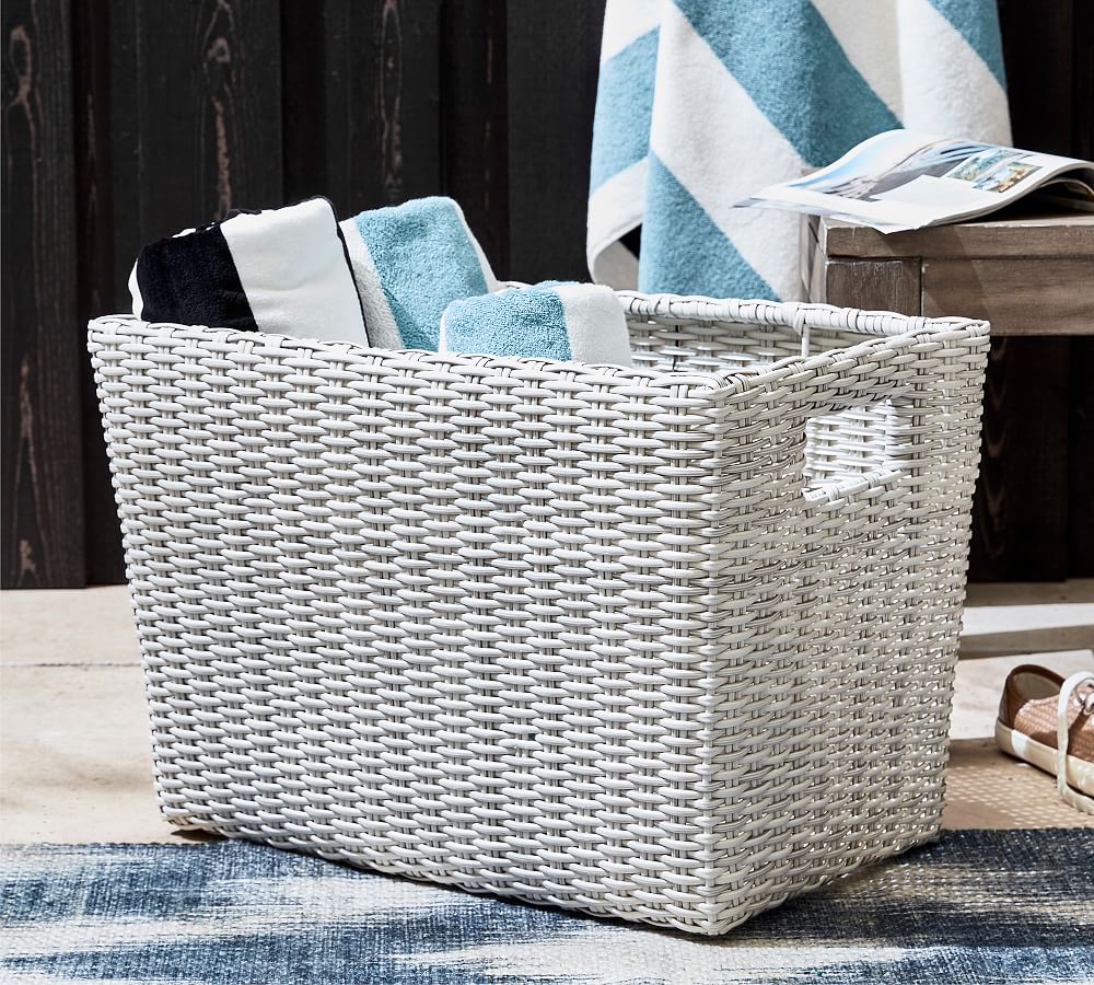 Torrey All-Weather Wicker Rectangle Basket - White Wash