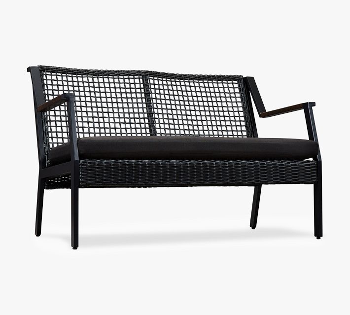 Klein All Weather Wicker Outdoor Bench Black Pottery Barn