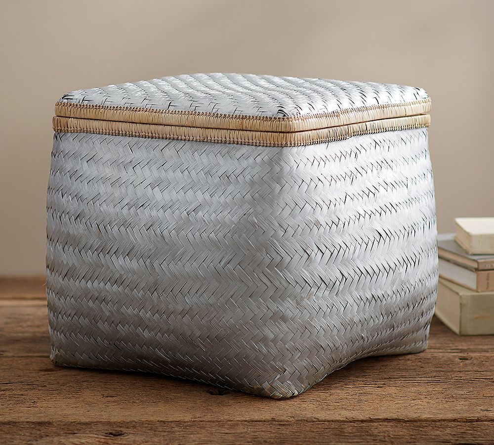 Silver Flatweave Lidded Basket