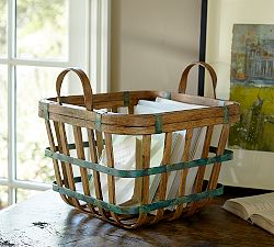 Small Square Green Patina Basket