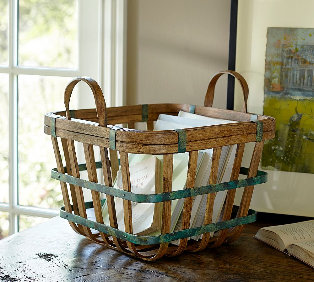 Small Square Green Patina Basket