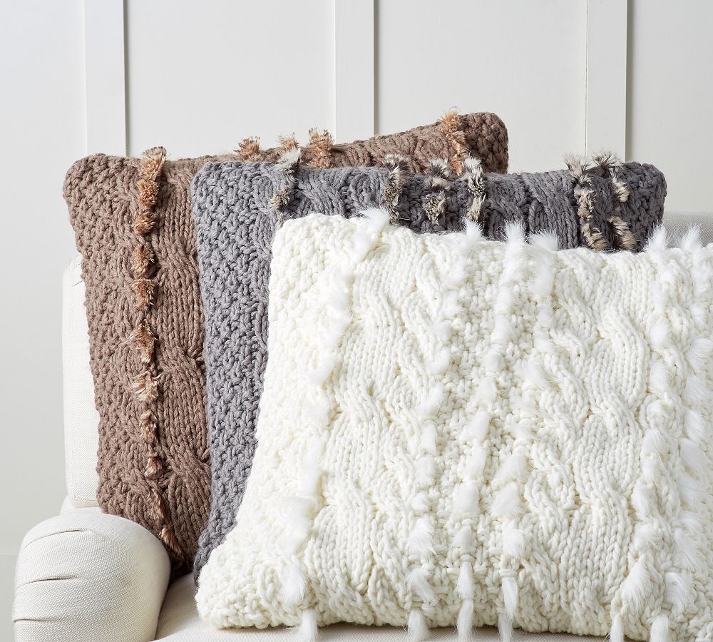 Faux Fur Cable Knit Pillow Cover