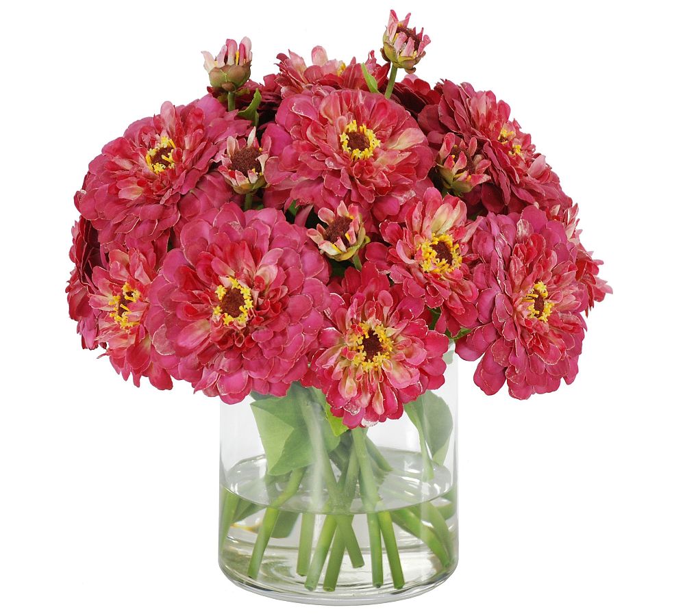 Faux Zinnia in Glass Vase