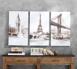 Vintage City Cotton Canvas Sketches - Set of 3