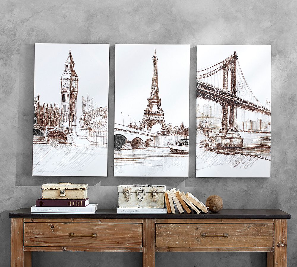 Vintage City Cotton Canvas Sketches - Set of 3