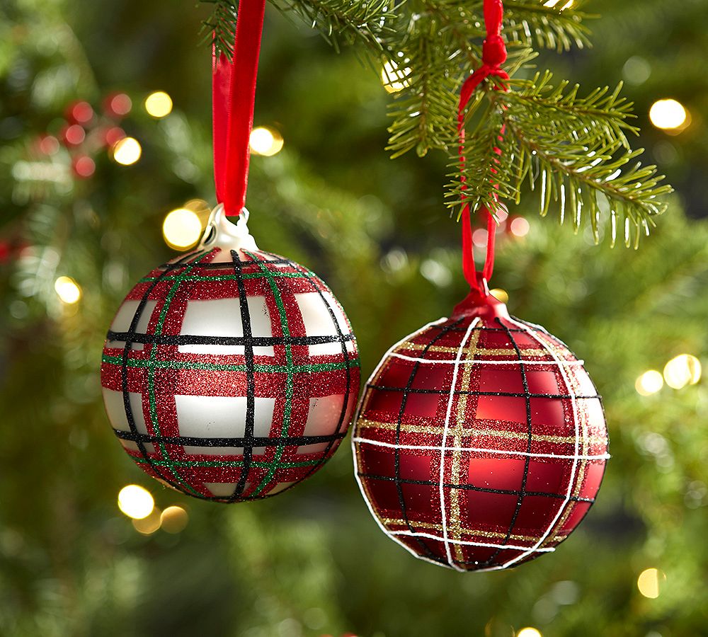Plaid Sparkle Ball Ornament