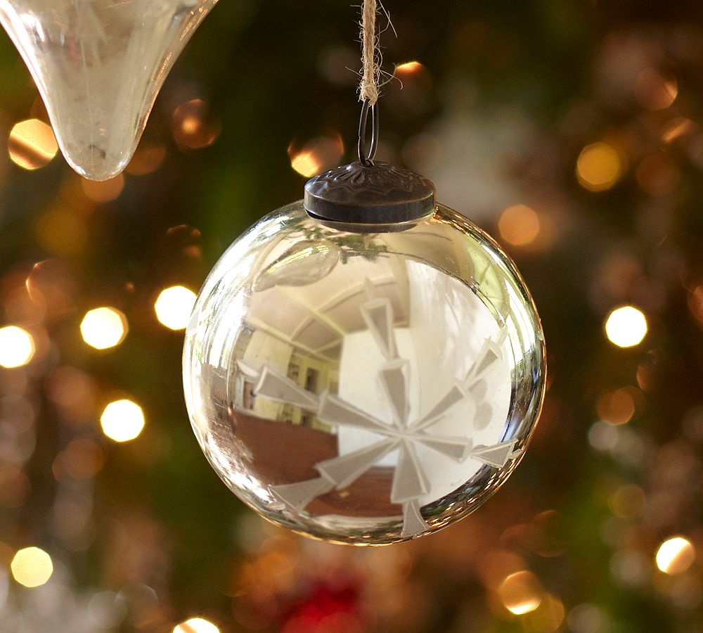 Etched Mercury Glass Ball Ornament