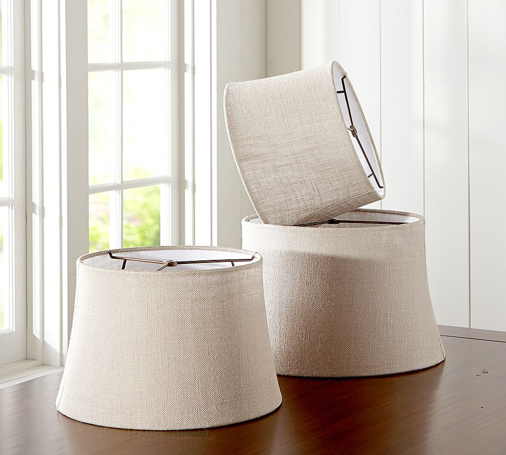 Burlap Upholstered Tapered Drum Lamp Shade - Navy &amp; Gray (12&quot;-16'')