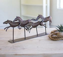 Rustic Hammered Metal Running Horses
