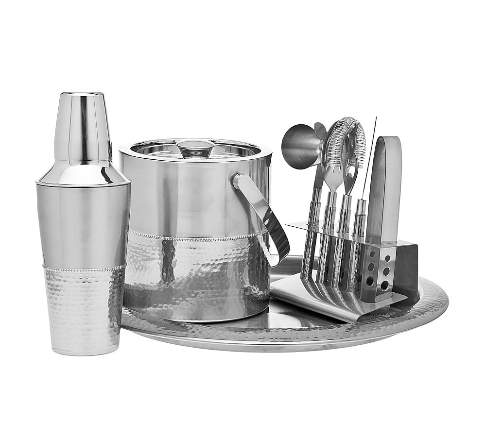 Hammered Stainless Steel 9-Piece Bar Tool Set