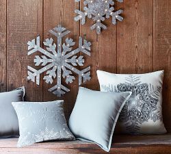 Metallic Embroidered Snowflake Outdoor Pillow