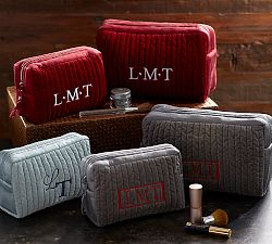 Quilted Velvet &amp; Silk Cosmetic Bags, Set of 2