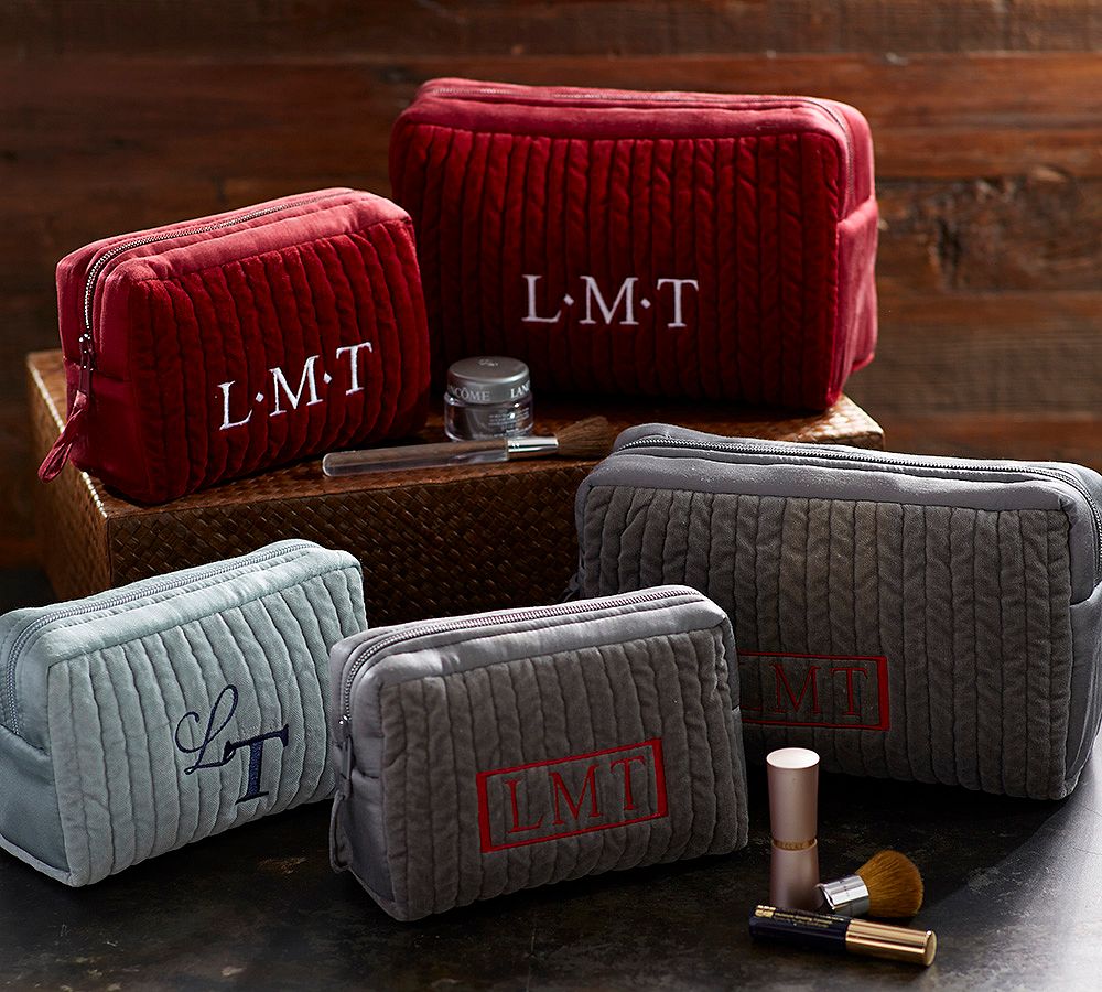 Quilted Velvet &amp; Silk Cosmetic Bags, Set of 2