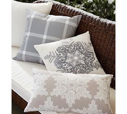 Metallic Embroidered Snowflake Outdoor Pillow