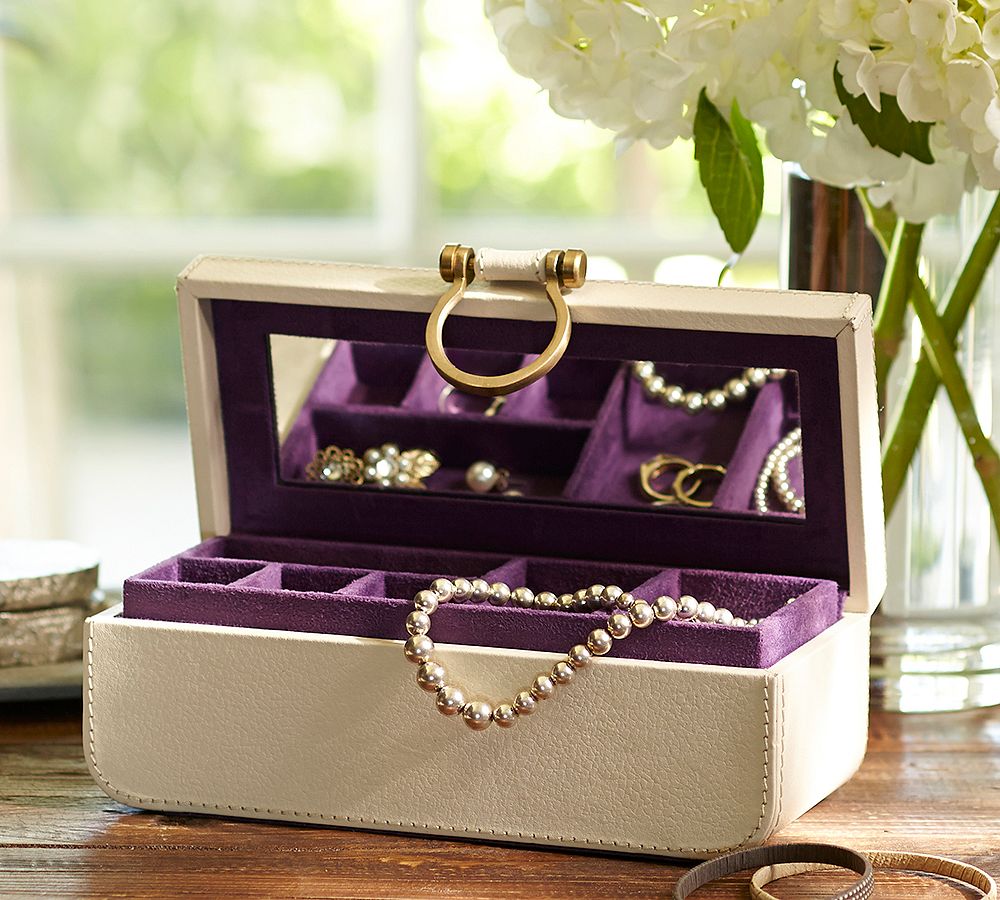 Pebble Leather Small Ivory Jewelry Box