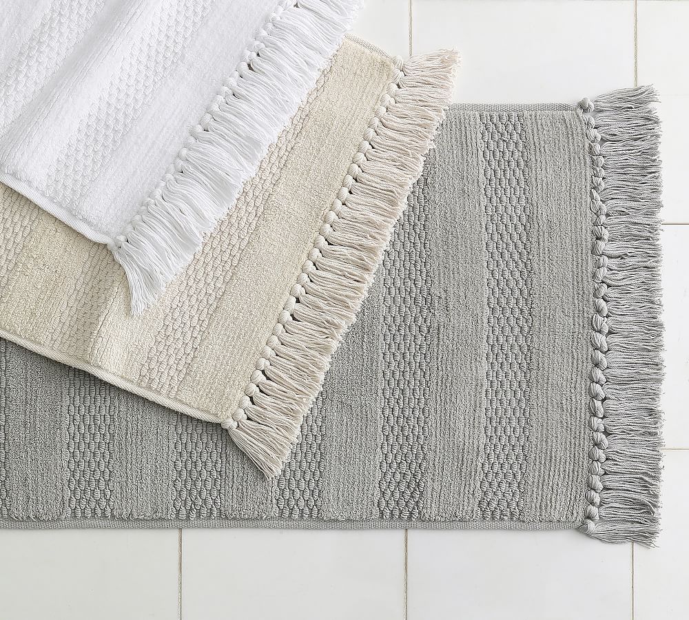 Striped Tassel Organic Bath Mat