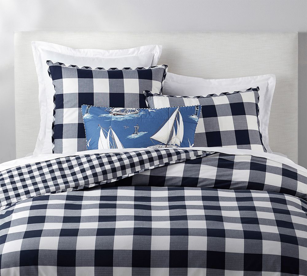 Gingham Check Reversible Percale Duvet Cover &amp; Shams