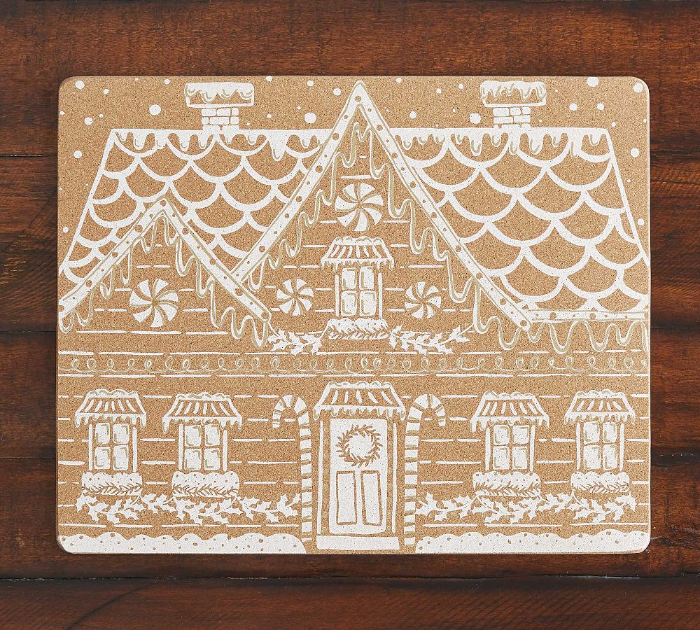 Metallic Gingerbread House Cork Placemats - Set of 4