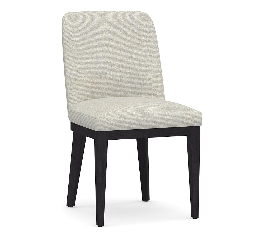 Open Box: Layton Upholstered Dining Side Chair, Black Leg, Performance Heathered Basketweave Dove